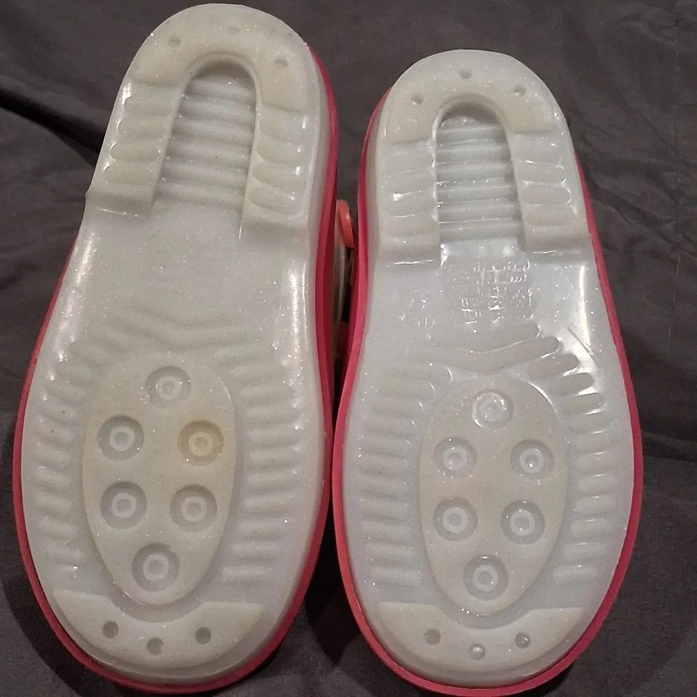 Girls Clear Glitter Rain Boots Pink Trim‎ Eyelash Graphic MEX 14 Toddler 7-8